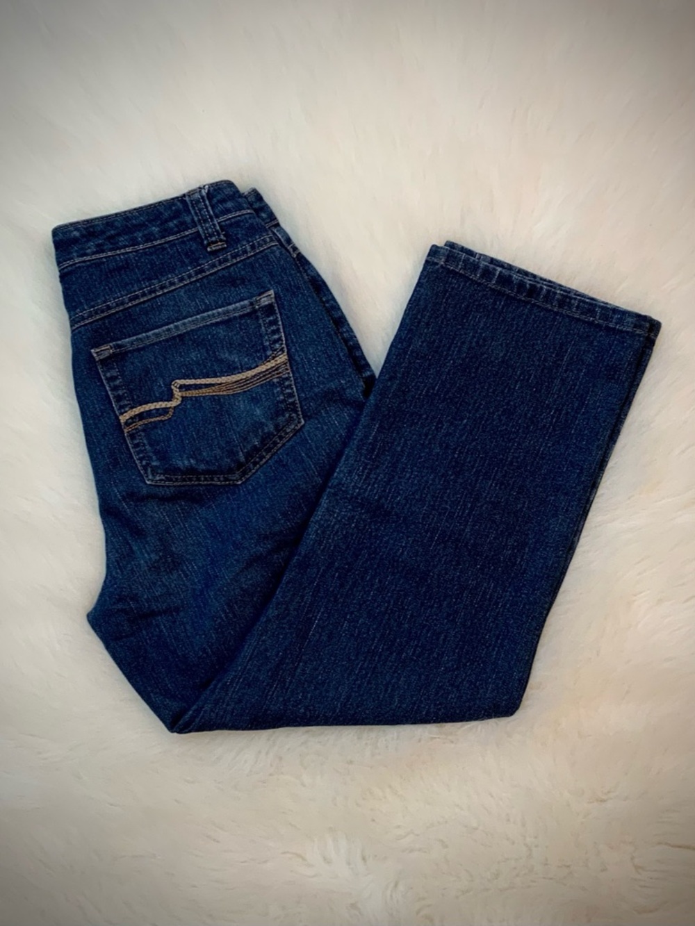 Nine West Dark Blue Cropped Denim Jeans with Tan Stitching
